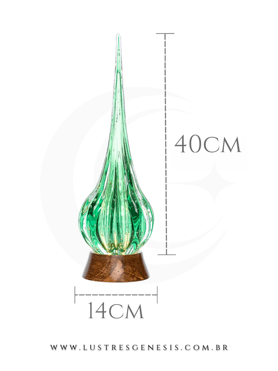 Abajur de Mesa Murano Gota Esmeralda Base Madeira Estilo Sofisticado Luminaria para Quarto Sala de Estar Cabeceira